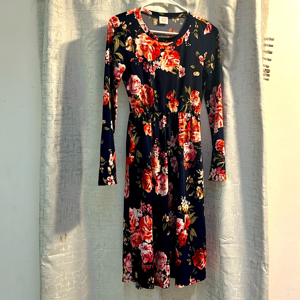 Rose Print Modest Dress